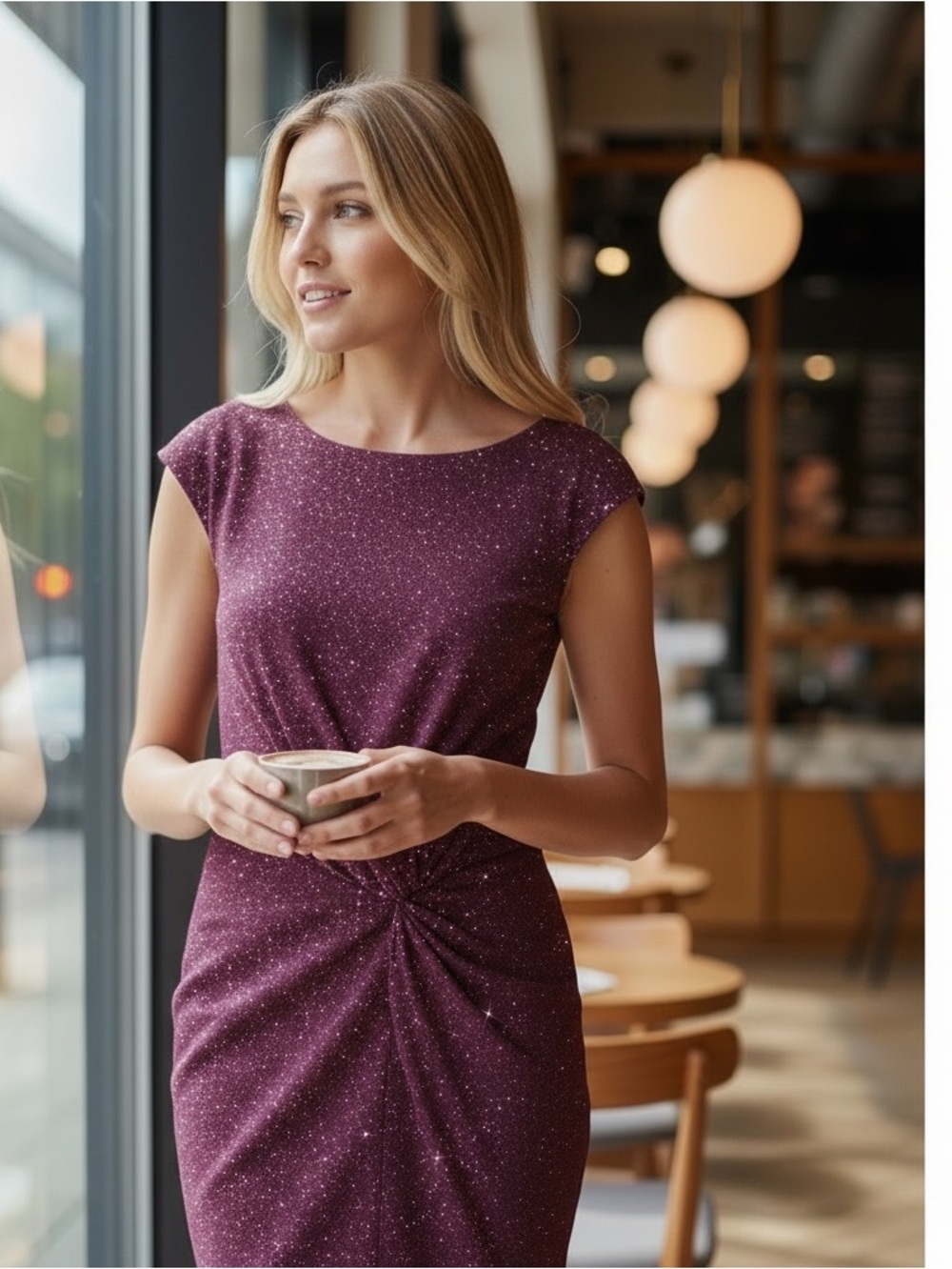 Lauren Ralph Lauren Elegant Women's Sparkling Twist-Front Evening Dress in Plum - Picture 1 of 11